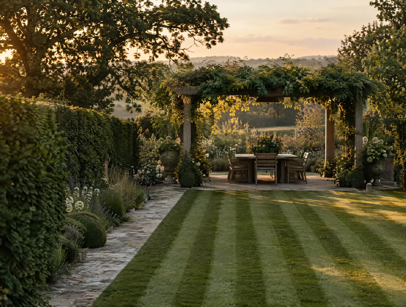 A family garden that works for a barbecue and a football match.